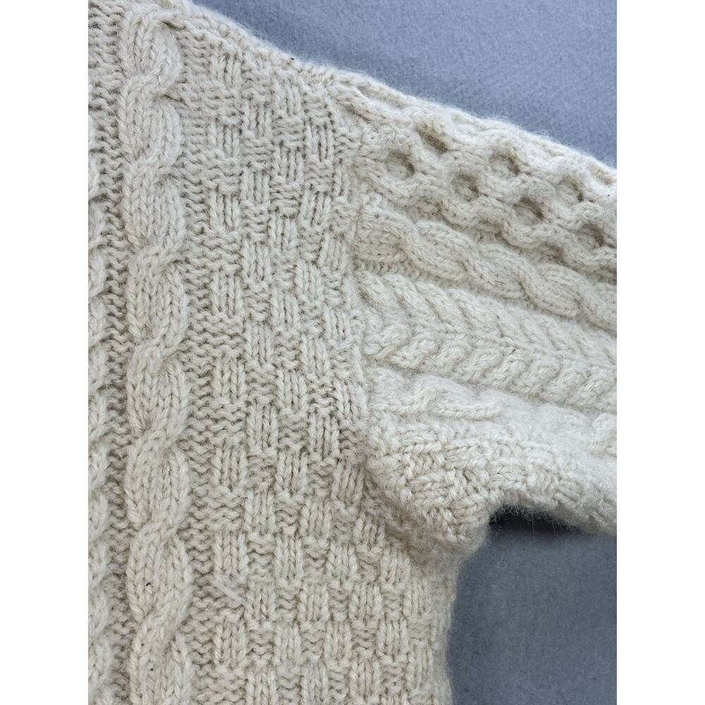 Carraig Donn Ireland Womens M 100% Wool Aran Cable Knit Cardigan Sweater Cream - Picture 8 of 13